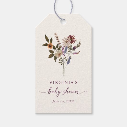 Baby shower van wilde bloemen cadeaulabel (Voorkant)