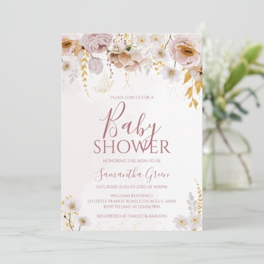 Baby shower van wilde bloemen kaart (Staand voorkant)