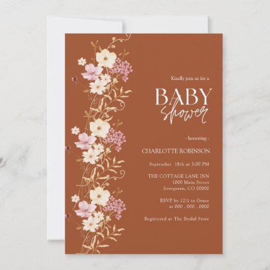 Baby shower van wilde bloemen kaart (Voorkant)
