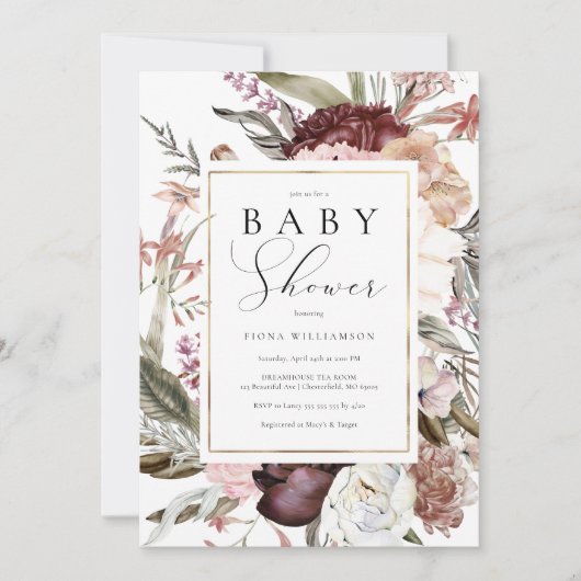 Baby shower van wilde bloemen kaart (Voorkant)