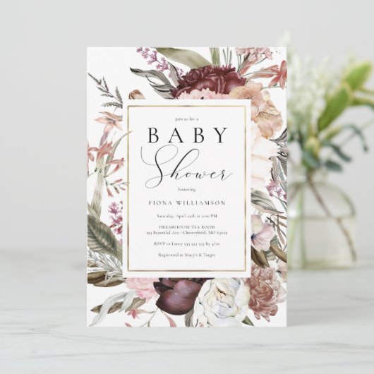 Baby shower van wilde bloemen kaart (Staand voorkant)