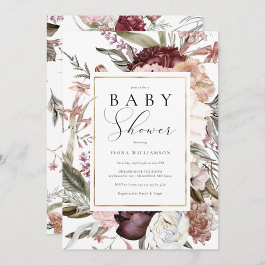 Baby shower van wilde bloemen kaart (Voorkant / Achterkant)