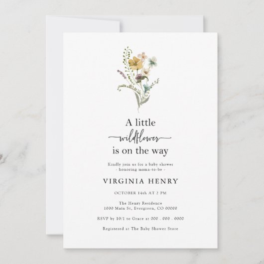 Baby shower van wilde bloemen kaart (Voorkant)