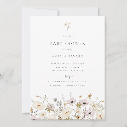 Baby shower van wilde bloemen kaart (Voorkant)