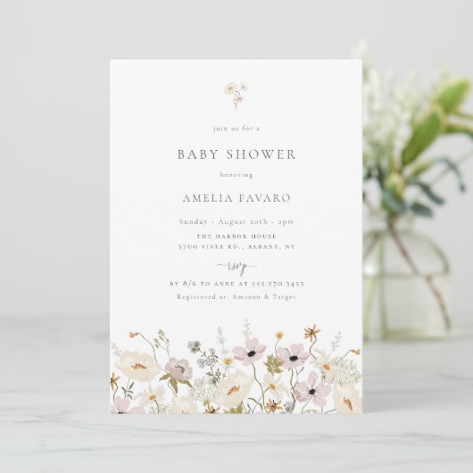 Baby shower van wilde bloemen kaart (Staand voorkant)