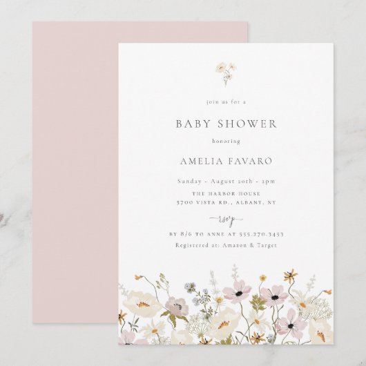 Baby shower van wilde bloemen kaart (Voorkant / Achterkant)