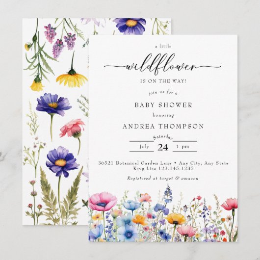 Baby shower van wilde bloemen kaart (Voorkant / Achterkant)