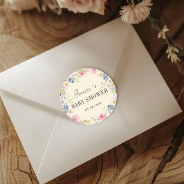 Baby shower van wilde bloemen ronde sticker
