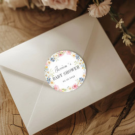 Baby shower van wilde bloemen ronde sticker