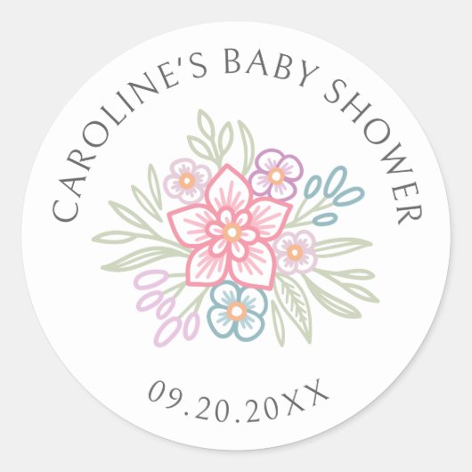 Baby shower van wilde bloemen ronde sticker (Voorkant)