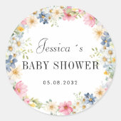 Baby shower van wilde bloemen ronde sticker (Voorkant)