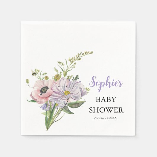 Baby shower van wilde bloemen servet (Voorkant)