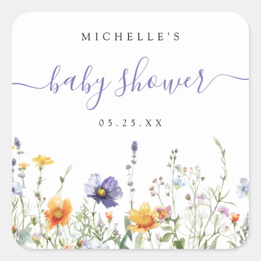 Baby shower van wilde bloemen vierkante sticker (Voorkant)