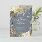 Baby shower van wilde dieren Glitter Dusty Blue Kaart (Staand voorkant)