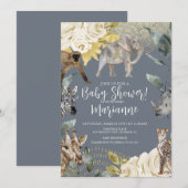 Baby shower van wilde dieren Glitter Dusty Blue Kaart (Voorkant / Achterkant)