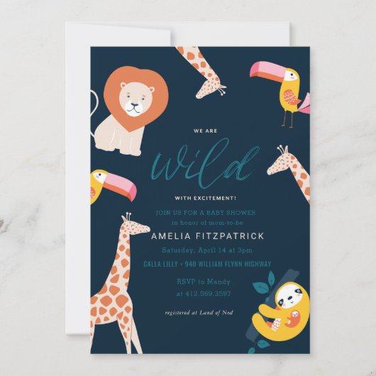 Baby shower van wilde Oerwouden | Blauw Kaart (Voorkant)