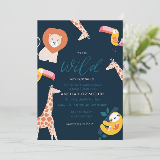 Baby shower van wilde Oerwouden | Blauw Kaart (Staand voorkant)