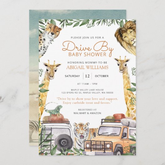 Baby shower van wilde Safari-dieren Kaart (Voorkant / Achterkant)