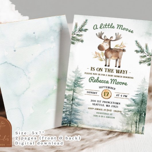 Baby shower van Winter Forest Moose Kaart