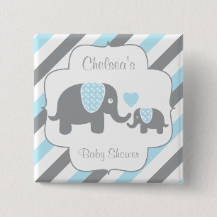Baby shower van witte, blauwe en grijze stripfigur vierkante button 5,1 cm