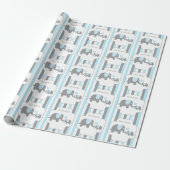 Baby shower van witte, blauwe en grijze stripjes cadeaupapier (Uitgerold)