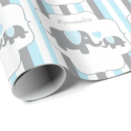Baby shower van witte, blauwe en grijze stripjes cadeaupapier