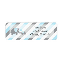 Baby shower van witte, blauwe en grijze stripjes etiket