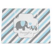 Baby shower van witte, blauwe en grijze stripjes large cadeautasje (Voorkant)