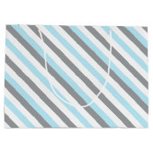 Baby shower van witte, blauwe en grijze stripjes large cadeautasje (Achterkant)