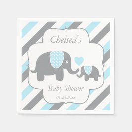 Baby shower van witte, blauwe en grijze stripjes servet