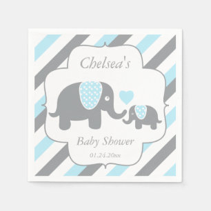 Baby shower van witte, blauwe en grijze stripjes servet