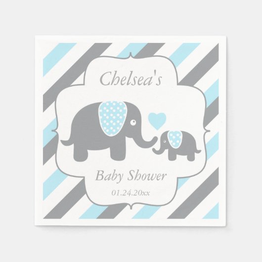 Baby shower van witte, blauwe en grijze stripjes servet (Voorkant)