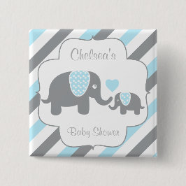 Baby shower van witte, blauwe en grijze stripjes vierkante button 5,1 cm
