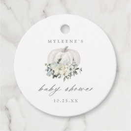 Baby shower van witte en grijze pompoen bedankjes labels