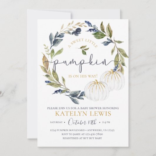 Baby shower van witte en marinepompoen kaart (Voorkant)