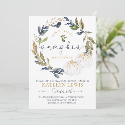 Baby shower van witte en marinepompoen kaart (Staand voorkant)