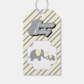 Baby shower van witte, gele en grijze stripjes cadeaulabel (Voorkant)