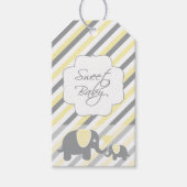 Baby shower van witte, gele en grijze stripjes cadeaulabel (Voorkant)
