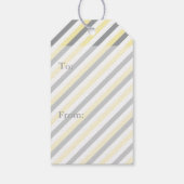 Baby shower van witte, gele en grijze stripjes cadeaulabel (Achterkant)