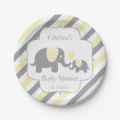 Baby shower van witte, gele en grijze stripjes papieren bordje (Voorkant)
