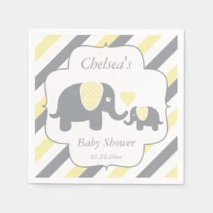 Baby shower van witte, gele en grijze stripjes servetten