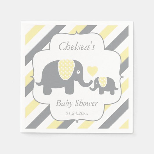 Baby shower van witte, gele en grijze stripjes servetten (Voorkant)