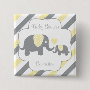 Baby shower van witte, gele en grijze stripjes vierkante button 5,1 cm