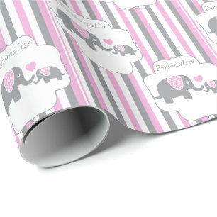 Baby shower van witte, grijze en roze stripjes cadeaupapier