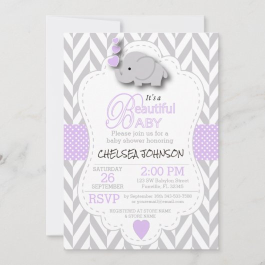 Baby shower van witte grijze olifant 🐘 kaart (Voorkant)