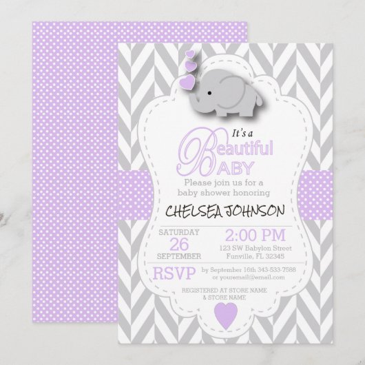 Baby shower van witte grijze olifant 🐘 kaart (Voorkant / Achterkant)