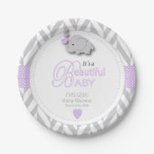 Baby shower van witte grijze olifant papieren bordje (Voorkant)