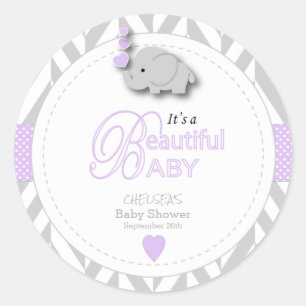 Baby shower van witte grijze olifant ronde sticker