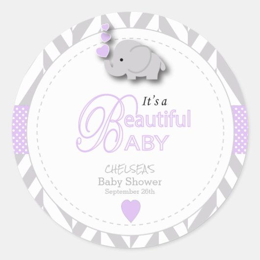Baby shower van witte grijze olifant ronde sticker (Voorkant)