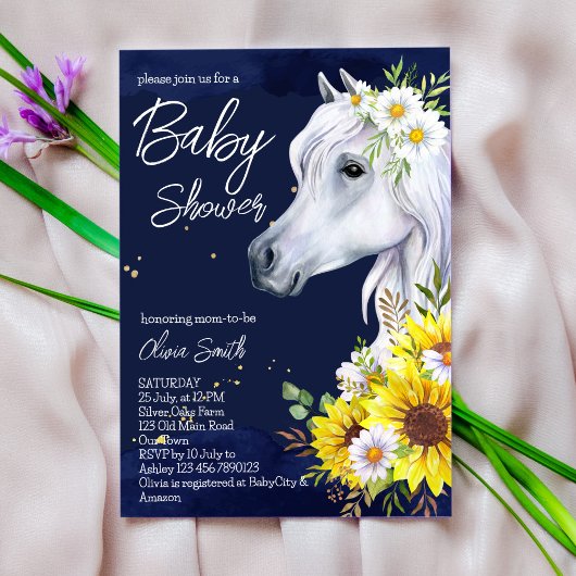 Baby shower van witte paardenzonnebloemen kaart